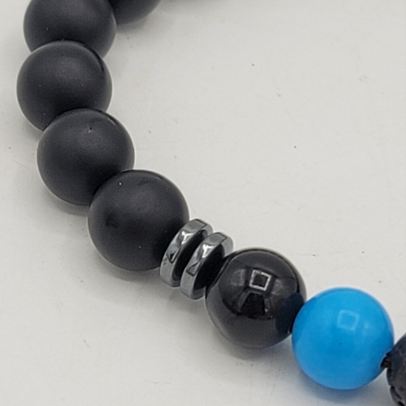 Black Matte Agate Stone Bead Stretch Yoga Bracelet New Without Tags NWT - Picture 3 of 6
